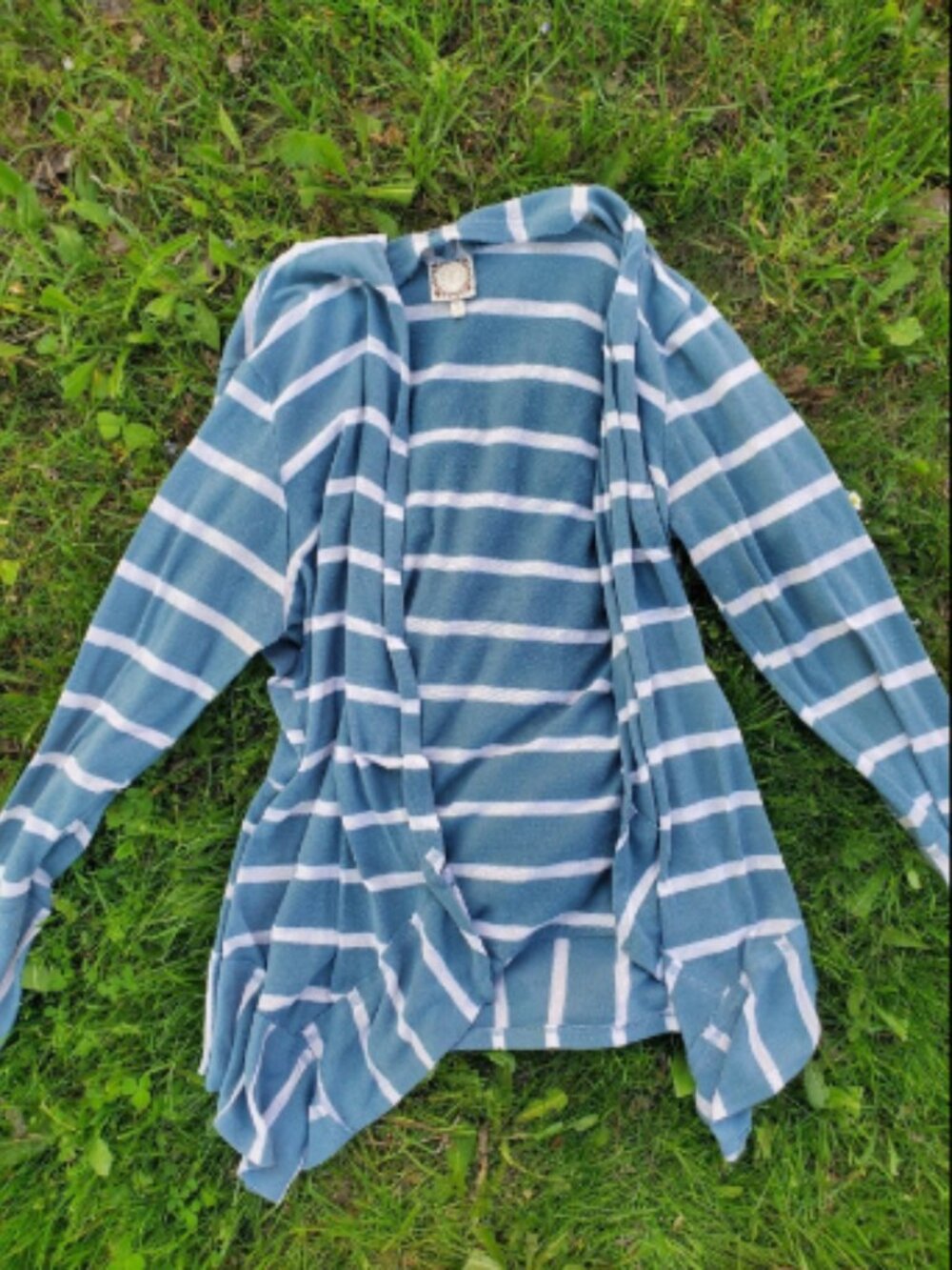 Truself Blue and White Striped Women's Cardigan Size 2XL Excellent Condition